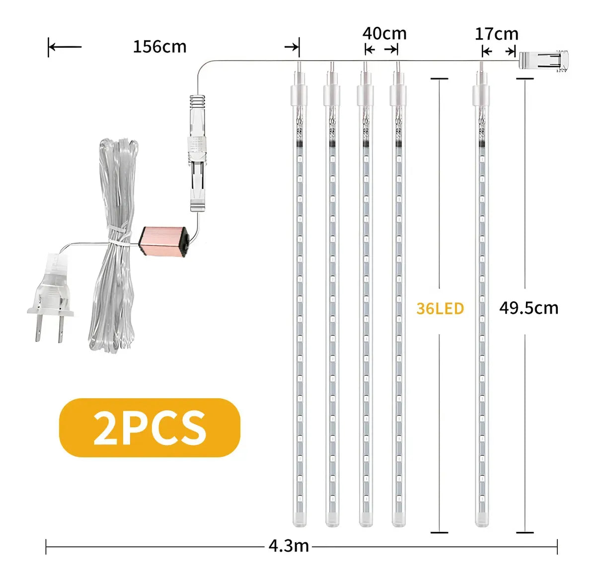 Cortina 3M Luz LED Meteoritos x8 Tubos de 30cm - Envío gratis! 50% OFF