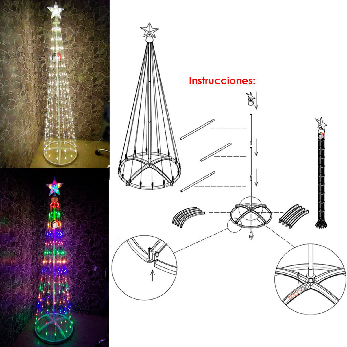 Árbol cónico LED luces navideño 1.80M fácil de armar - 50% OFF - Envío gratis