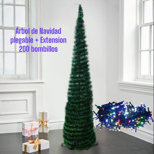 Árbol Navideño Plegable 1.50m + Extensión de luces 200 bombillos GRATIS + Envío GRATIS!