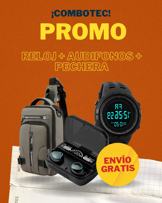 💥 PROMO: RELOJ + AUDIFONOS 🎧 + PECHERA + ENVÍO GRATIS 🎁