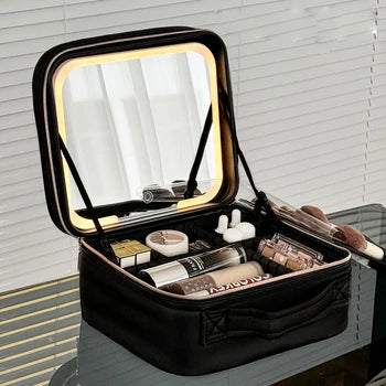 COSMETIQUERA GRANDE CON ESPEJO Y LUZ LED RECARGABLE + ENVIO GRATIS! 🎁