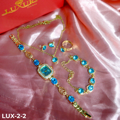 LUJOSO KIT DE RELOJ, PULSERA, ANILLO, ARETES Y COLLAR