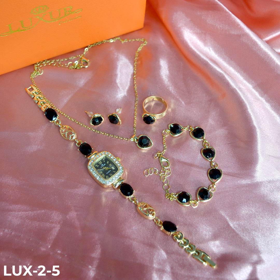 LUJOSO KIT DE RELOJ, PULSERA, ANILLO, ARETES Y COLLAR